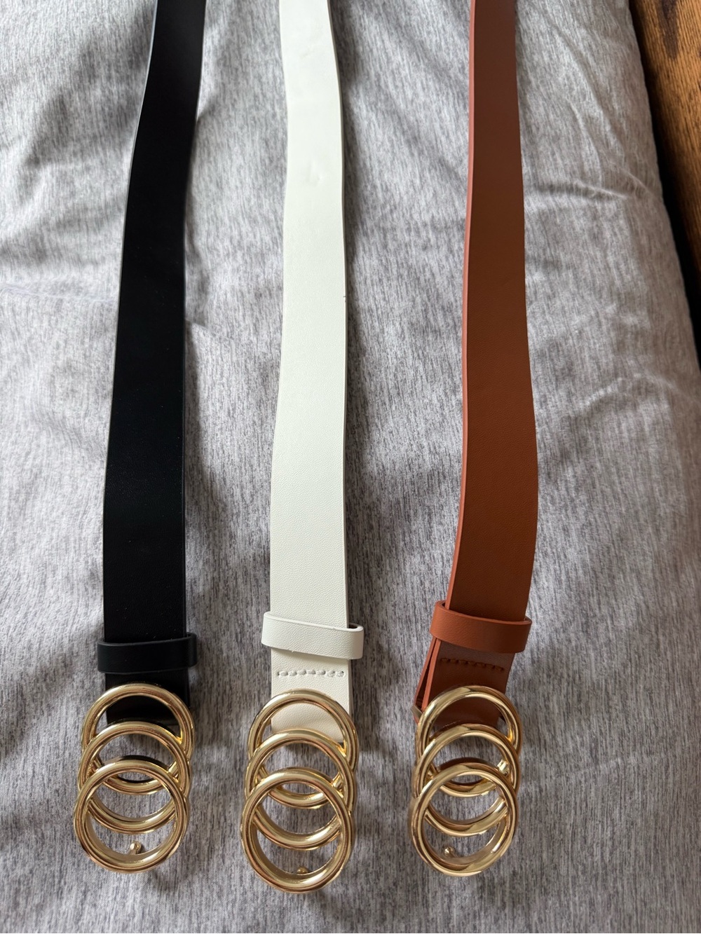 Women’s Triple-Ring Leather Belt - Black, White, Brown